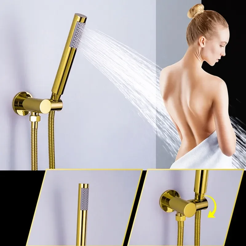 8 inch Shower Head Gold Finish Two Functions Rain Shower System Set with Handheld Shower For  Bathroom