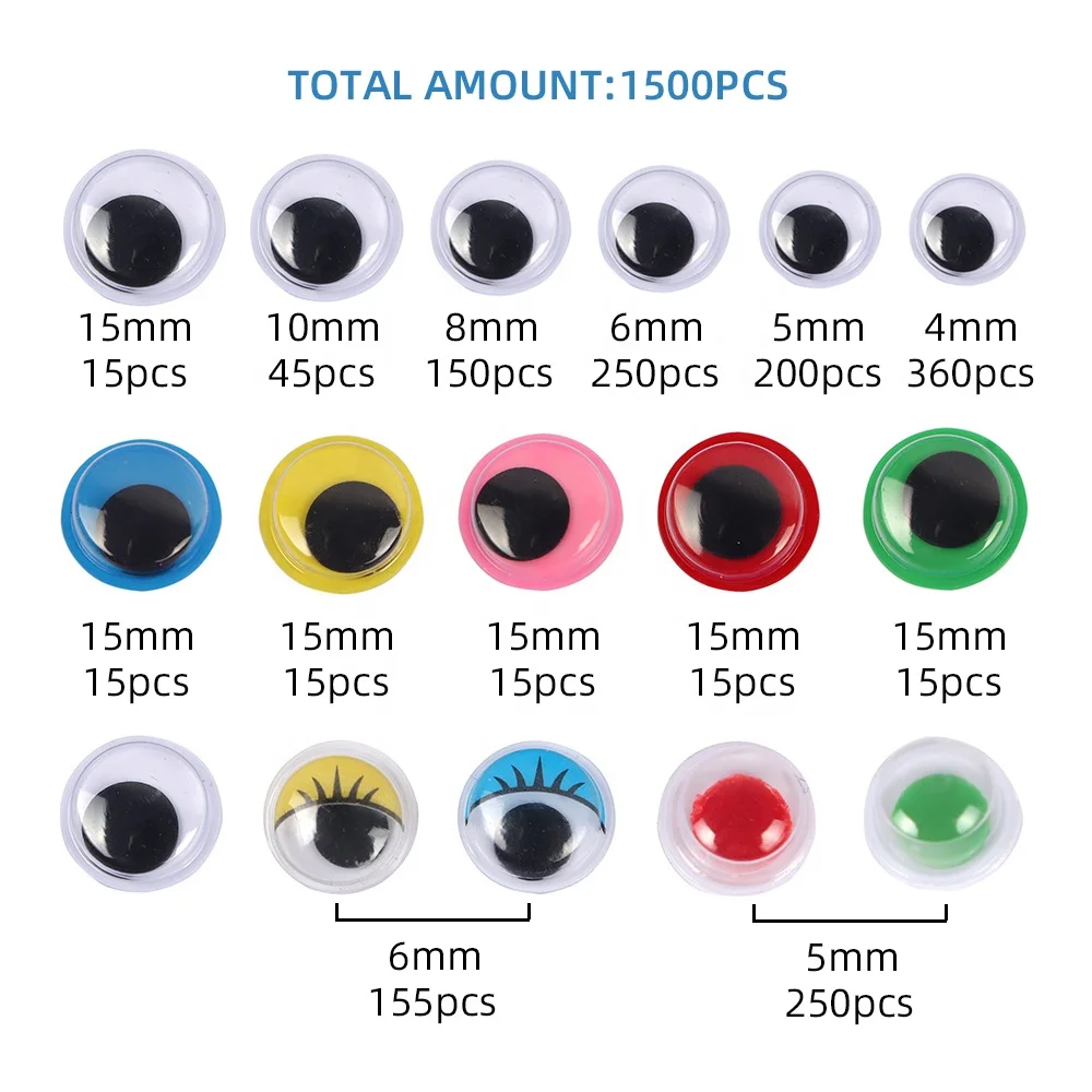 1620pcs Googly Wiggle Eyes Self Adhesive for Craft Sticker Multi Colors and Sizes DIY