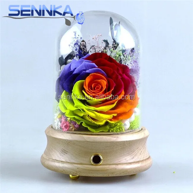 Luxury Shinning LED Preserved Rose Bluetooth MP3 Music Loudspeaker Box Eternal Rose Voice Box