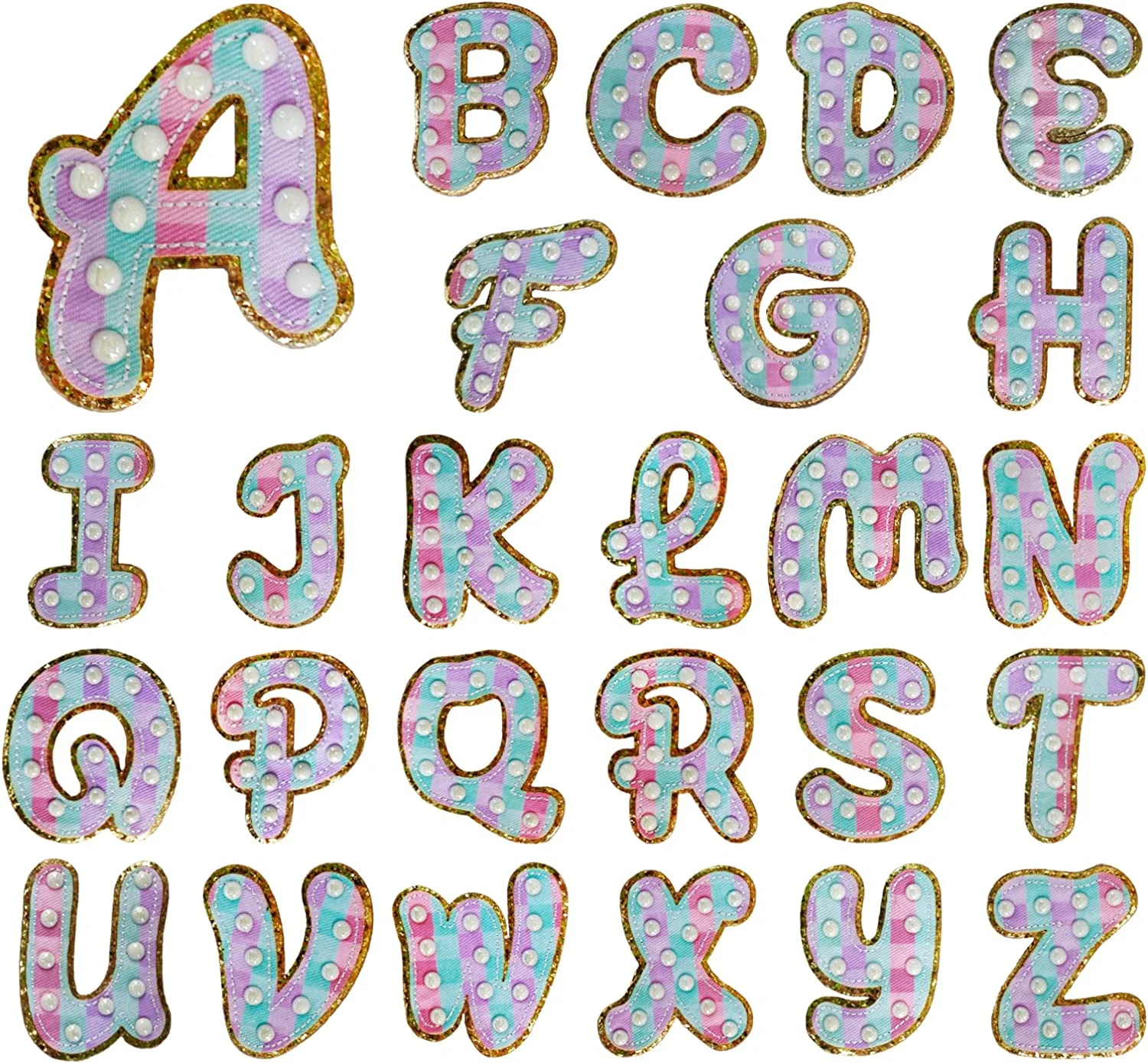 full color Alphabet Pearl Rhinestone Words Iron on Patches Applique 3D Handmade DIY Patch Cute Initial Letter Patches for Cloth