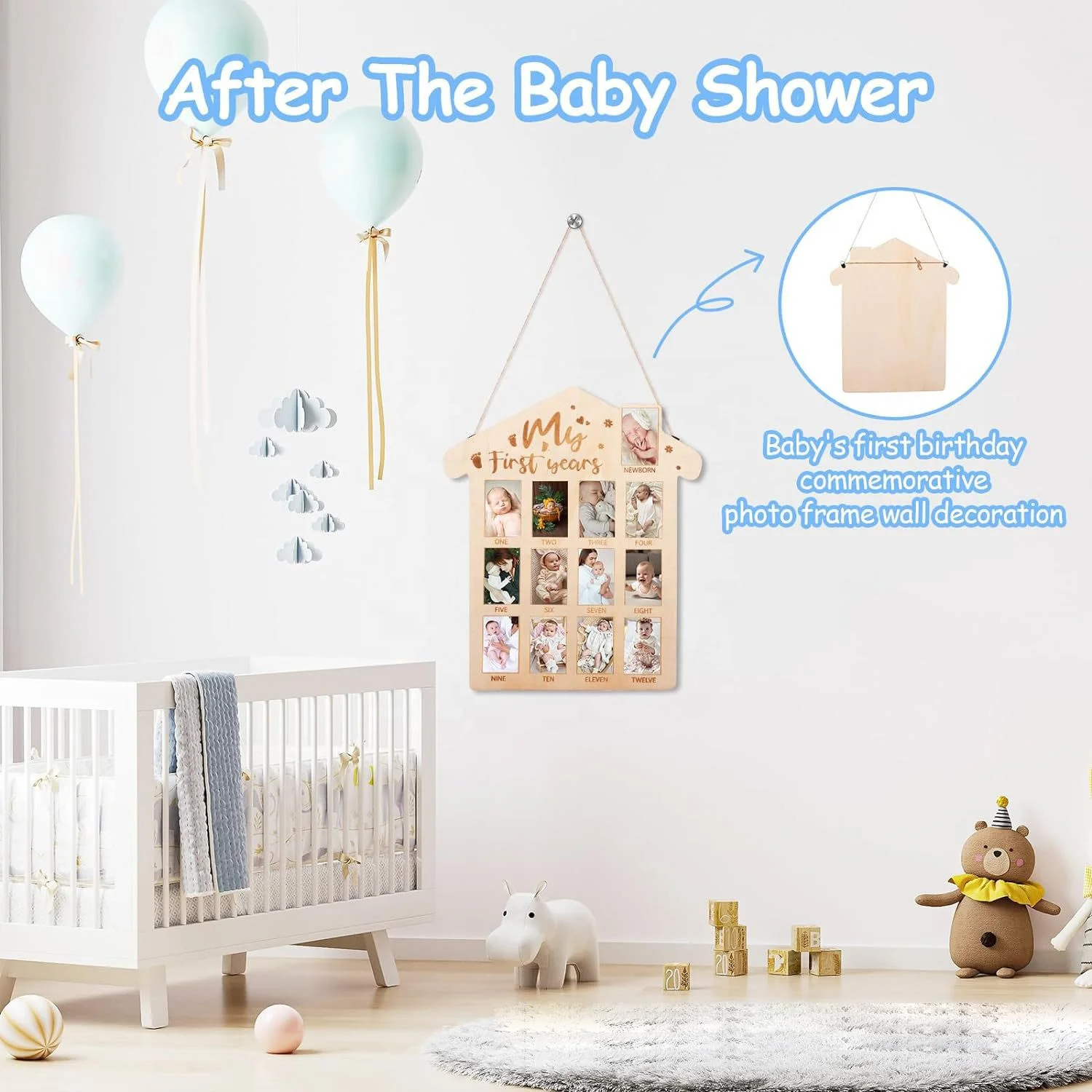 Wooden baby commemorative photo frame newborn calendar photo display board newborn first year milestone photo frame