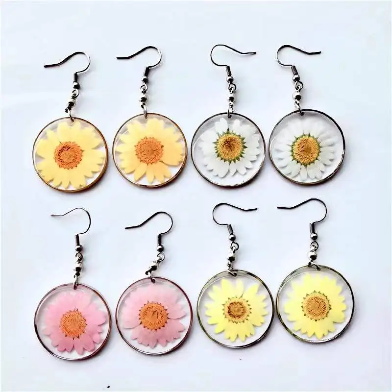 Hot Sale Chic Dry Flower Earrings For Girl High Clear Resin Jewelry With Real Pressed Flower Earrings