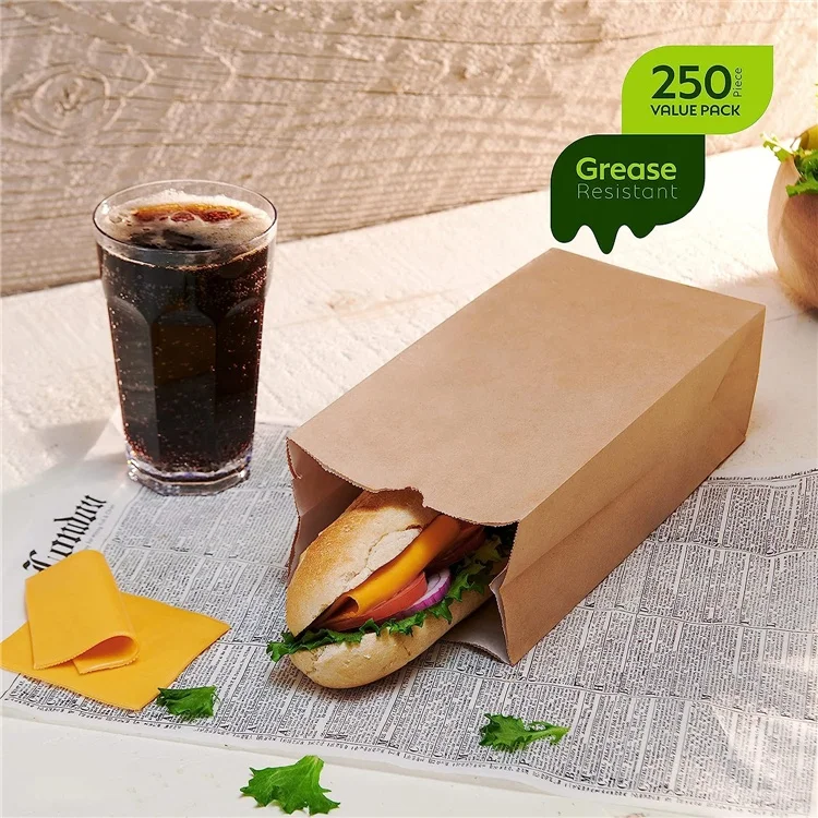 Brown Paper Bags Wax Lined 5 Lb Grease Resistant Paper Bags for Sandwiches Fries Popcorn Donuts and Creamy