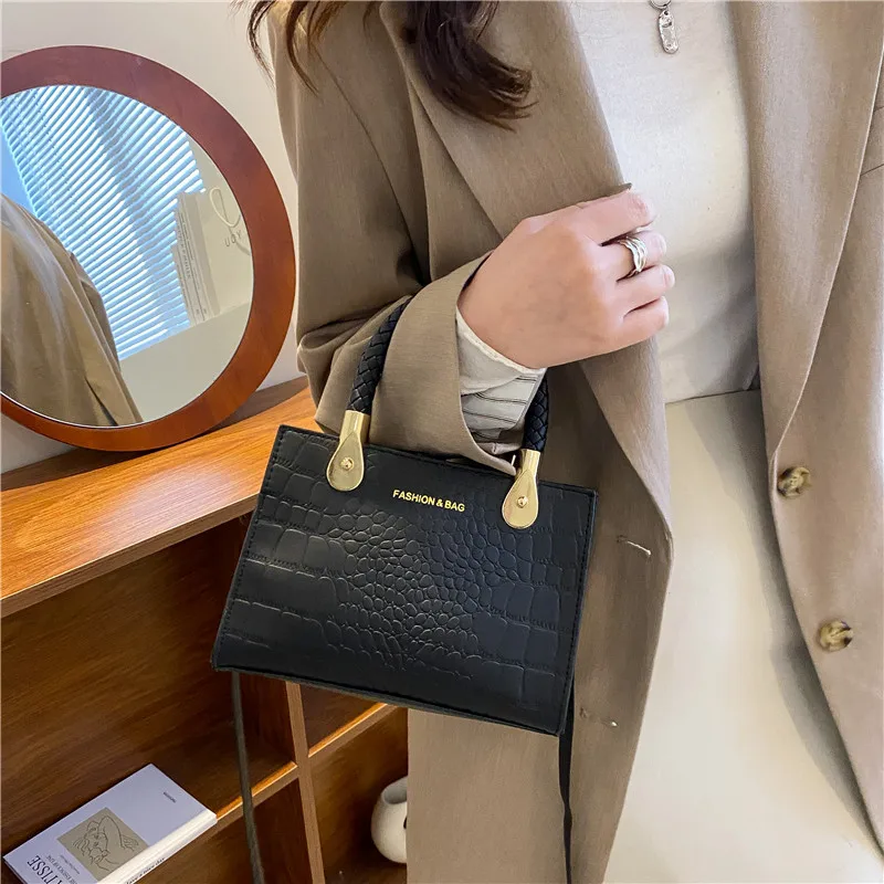2024 New Stone Small Square Bag Trend Fashion Texture Female Foreign Style Handbag Woven Cross Body Bag High Quality Hot-Selling