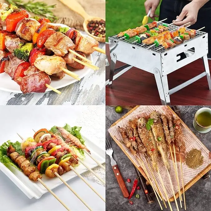BBQ бамбуковые палочки 4 мм диаметр шампуры 9 8 дюймов Одноразовые Круглые 100 шт. в упаковке