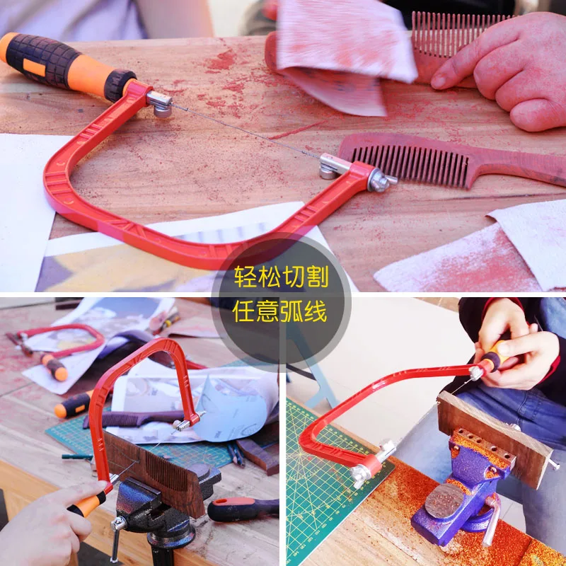 Hand Pull Coping Saw Steel Blade Frame For DIY Woodworking Magic Saw Tool With 40pcs Replacement Fret Blades