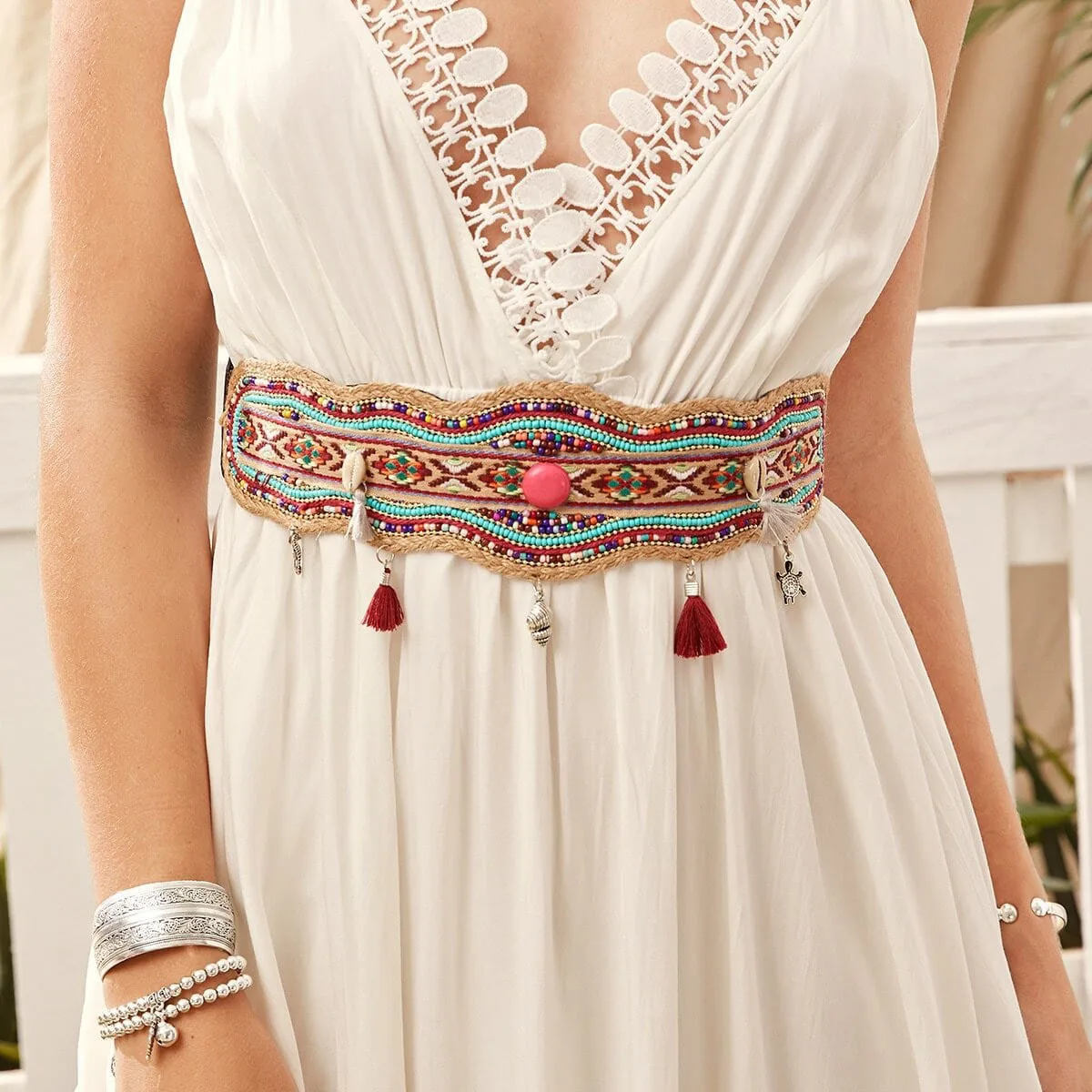 Bohemian New Listing Waistband Sweet Wild Female Folk bead Decorative Handmade Women Bead Corset Belt