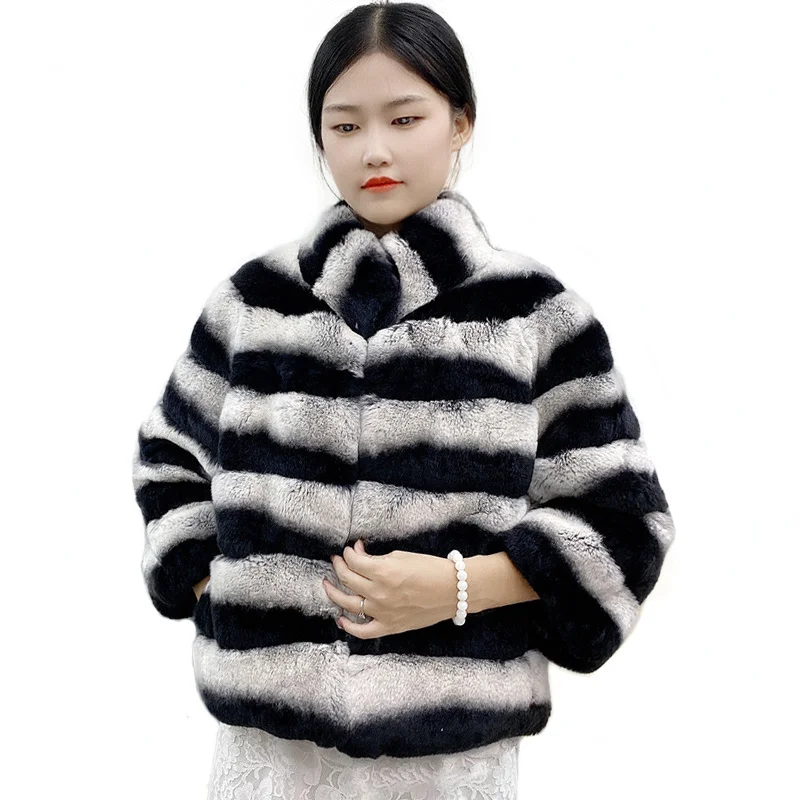 wholesale Rabbit Chinchilla Fur Coat High level Rex Chinchilla Fur Coat Cyed Color Women Fur Coat