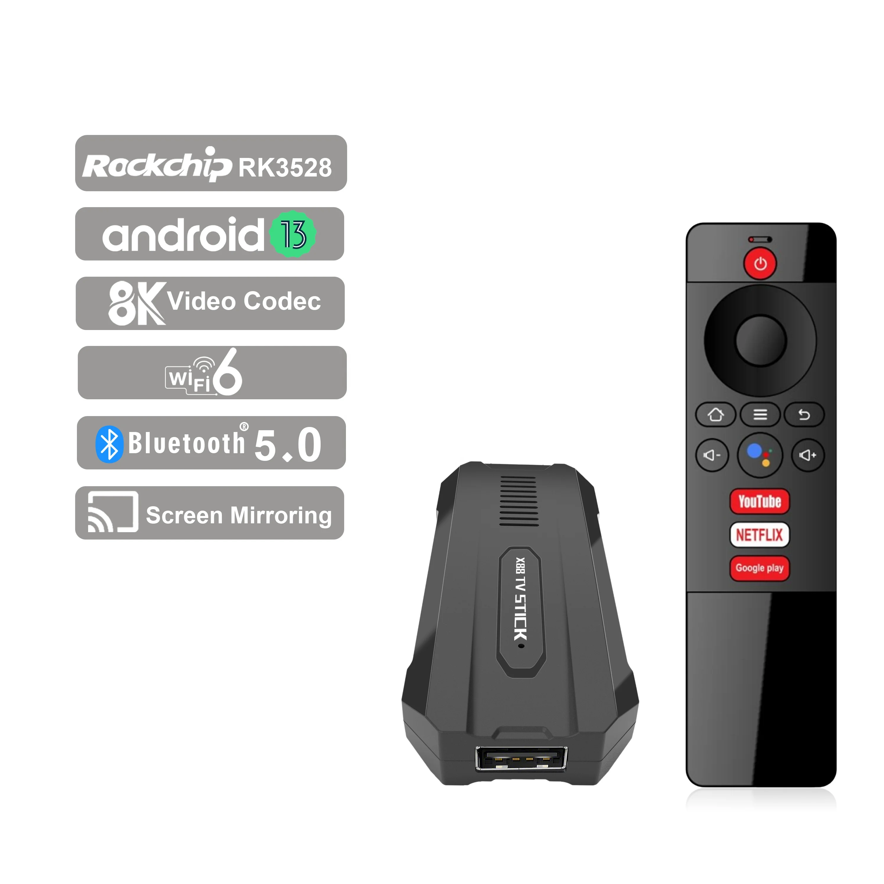 X88 TV Stick RK3528 2G 16G ATV TV Dongle Android 13 TV Box DDR3 2.4G/5G WiFi B-T Rockchip HD Quad core STB eMMC OTT Set top box
