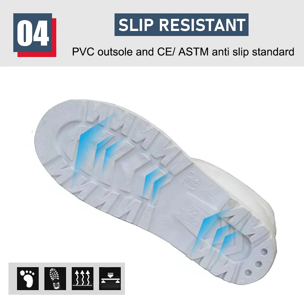 White food industry waterproof chemical resistant puncture proof plastic men pvc safety gum boots with steel toecap