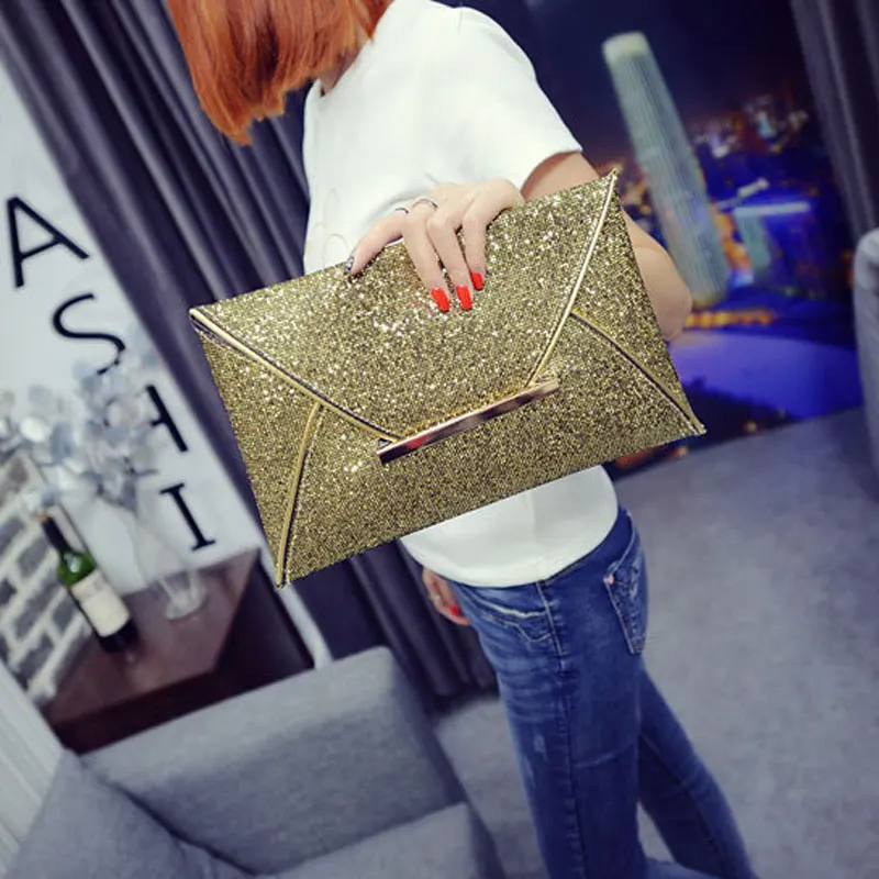 Simple Fashion Women Envelope Clutch Bag Solid Color Leather Glitter Purse Party Delicate Handbag Ladies Wedding Bags