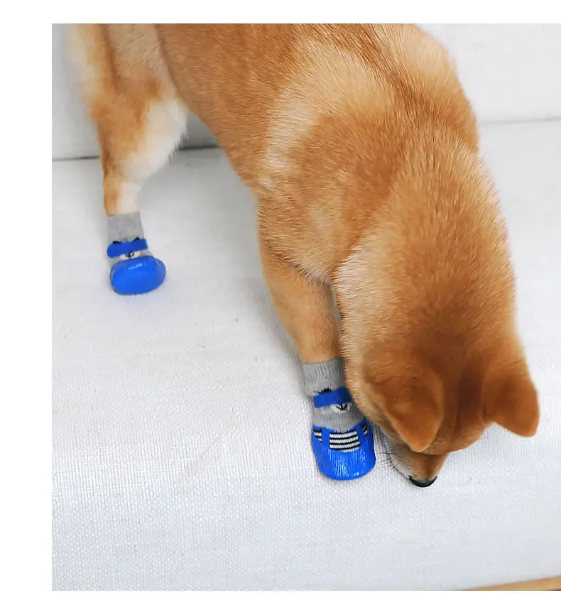 4pc/set pet dog cat shoes socks outdoor wear sock Non-slip plastic sole