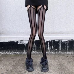 Оптовая продажа, Нескользящие нейлоновые подтяжки, прозрачные кружевные черные полосатые чулки, сексуальные японские чулки, колготки