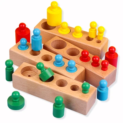 Colorful Socket Blocks Wood Montessori Toys for Children Development Wooden Blocks Toy