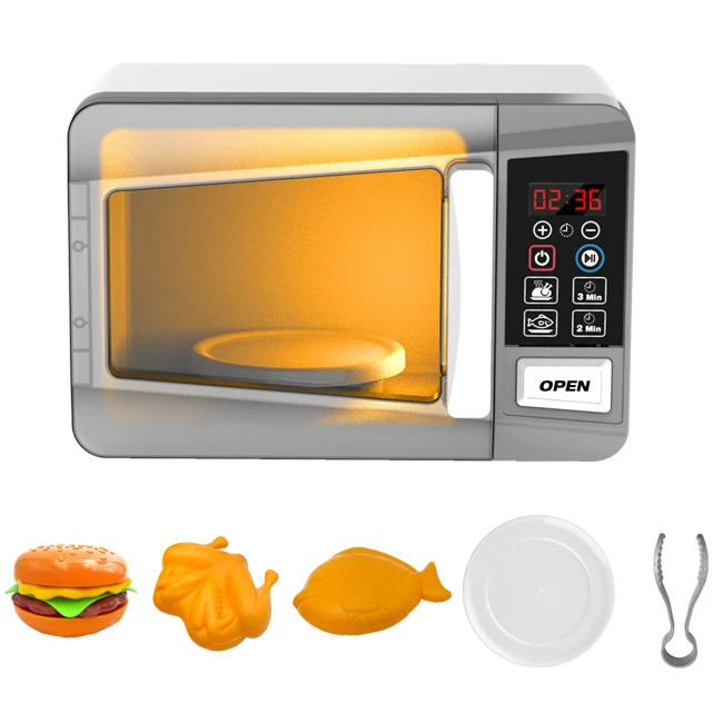SY Kids Microwave Kitchen Toy Plastic Mini Kitchen Toys Real Cooking Pretend Play Roast Chicken Microwave Oven Toy