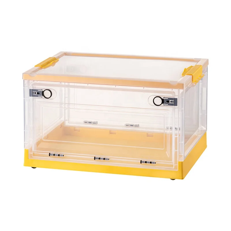 New hot Large capacity folding double door storage box transparent PP finishing container with wheels household storage box