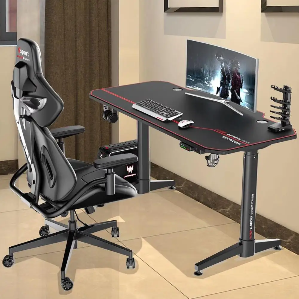 Hot Selling 55 Inch Adjustable Height Electric Gaming Desk  Standing Up Metal Computer Gaming Desk For Home &Office