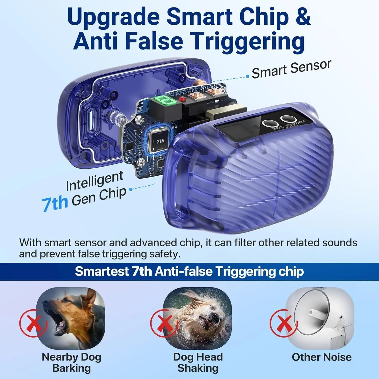 Rechargeable Anti Bark Collar with Adjustable 8 Sensitivity Smart Bark Training Collar with Beep Vibration for Large Medium Dogs