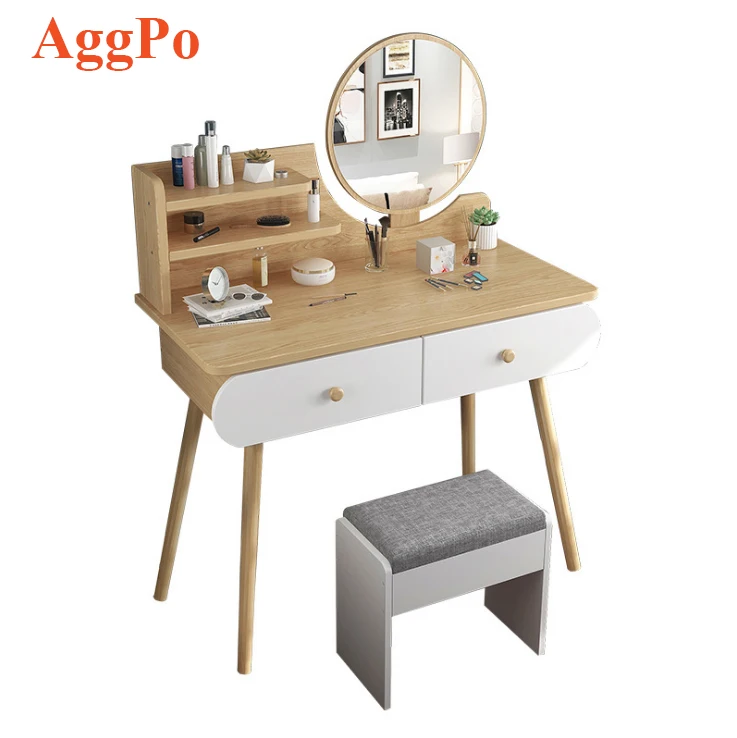 Vanity Set with Mirror, Makeup Vanity Dressing Table Table with Drawers, Padded Stool White
