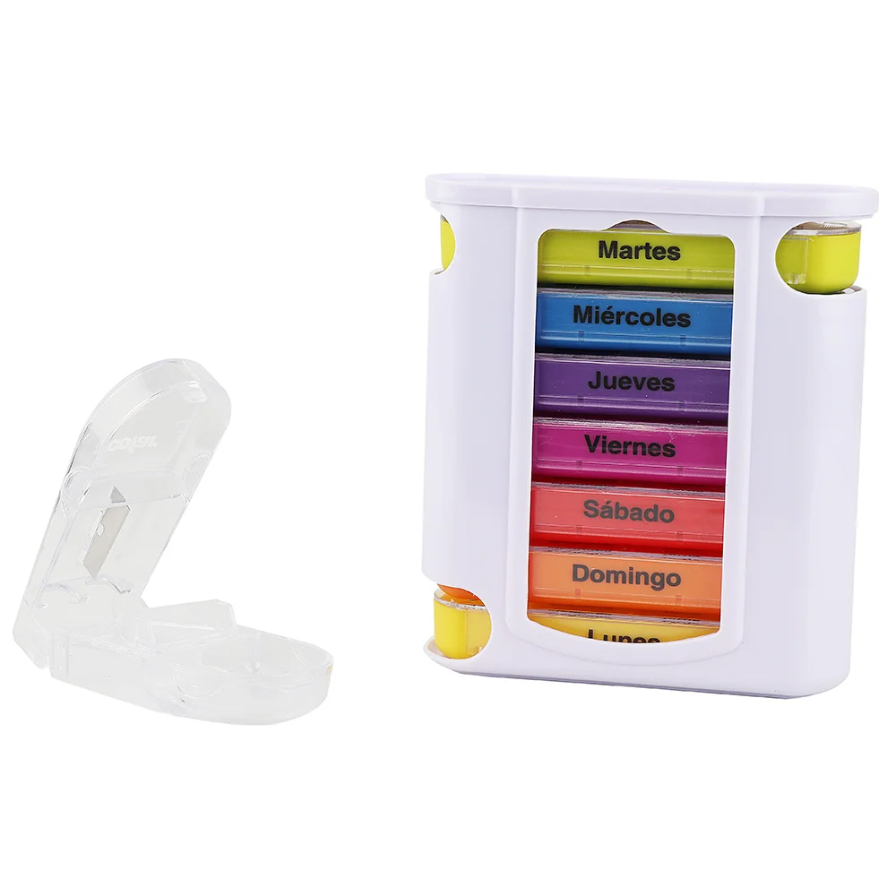 Weekly Plastic Pill Box 7 Days 4 Compartments Storage Organizer Medication Reminder with Pill Cutter