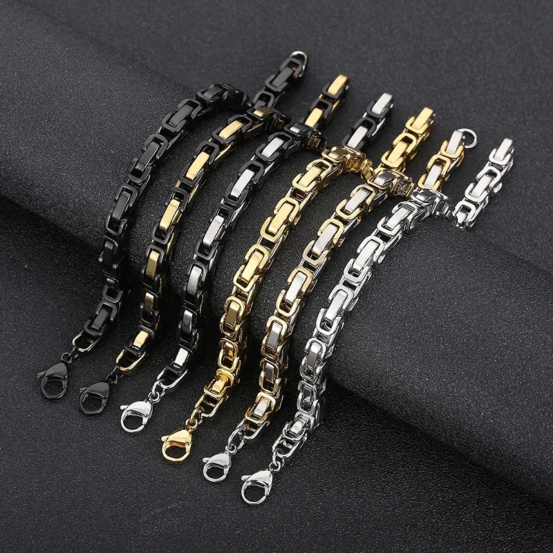 KALEN 4/6/8 wholesale 316l Stainless Steel Link Chain Byzantine Bracelet for Men
