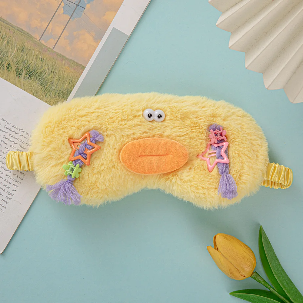 Soft plush polyester sleep mask promotional sale plain color pink blue yellow green color polyester cute design eye mask