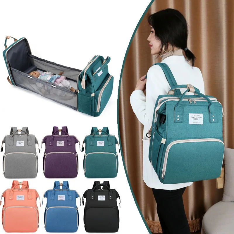 waterproof baby diaper bag portable folding crib baby bed mummy bag large capacity Nursing mommy diaper bag backpack with hooks