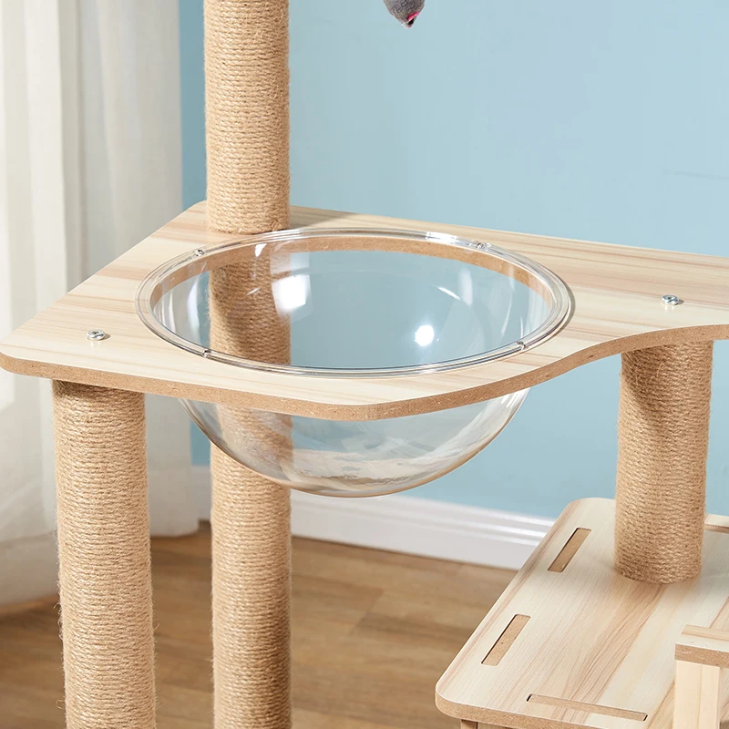 interactive toy luxury wooden climbing cat tree tower with space cover