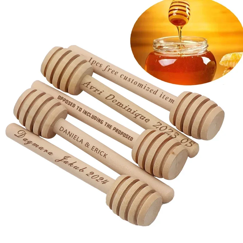 Personalized Wood Honey Stir Bar Customized Engraving Mini Wooden Honey Spoon Wedding Party Gift Kitchen Dessert Utensils