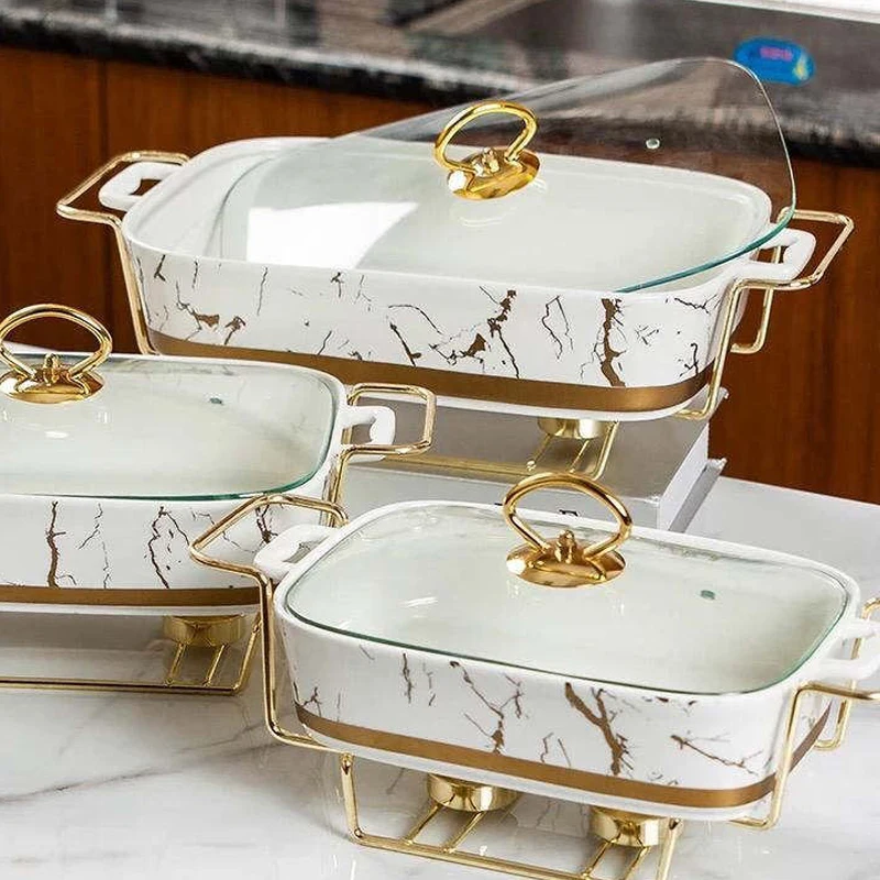 Nordic Style Rectangular hot pot Binaural Ceramic  Baking Pan Dry Soup Pot Holder With Candle For Hote