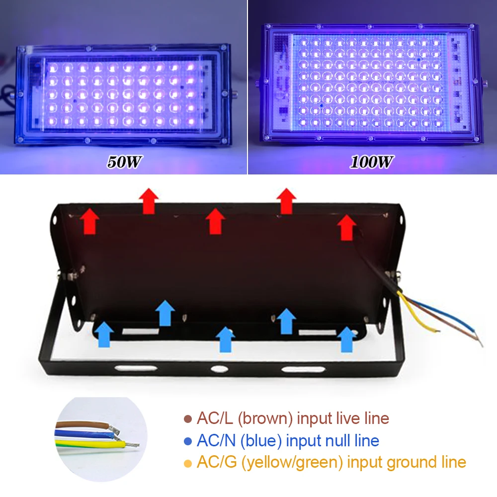 395nm 400nm Led UV Floodlight Ultraviolet Stage Lamp 50W 100W LED Stage Blacklight Waterproof Disco Party Stage Backlight