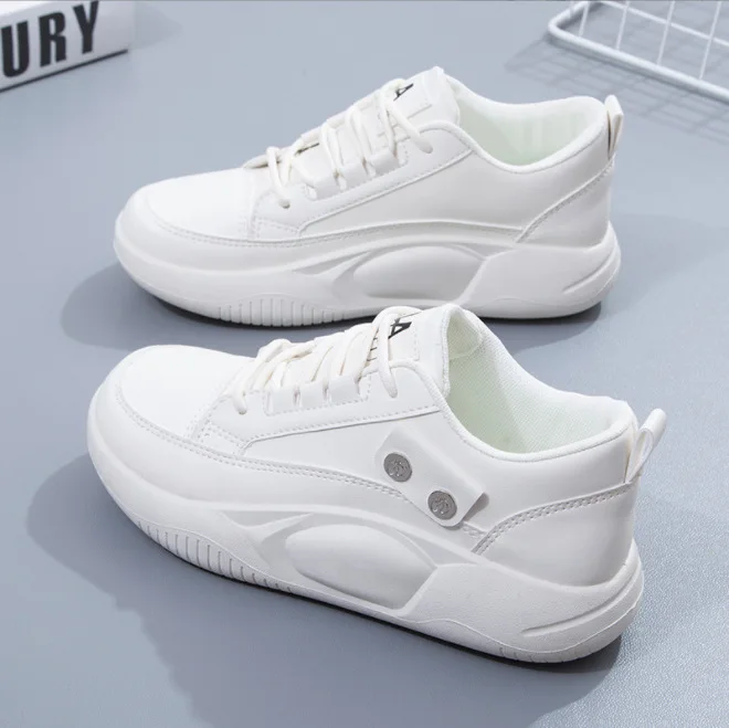 Ladies Summer Breathable Comfort Casual Trainer 2023 Spring Womens Leather Sneaker EVA Cotton Fabric Rubber Synthetic White