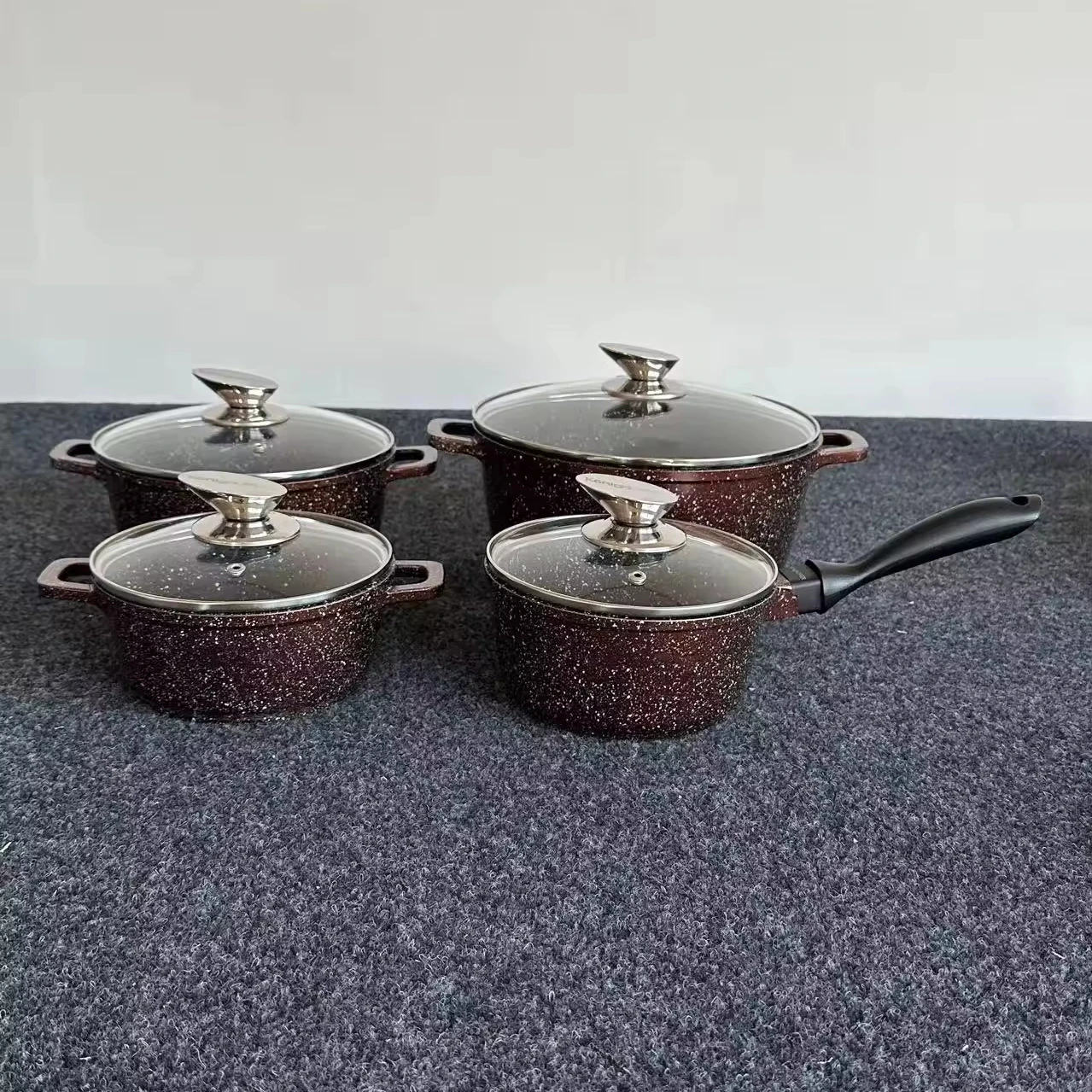 High Quality Wholesale Nonstick Cookware Granite Pan Sets with Soft Touch Handle Die Cast Kitchenware Set