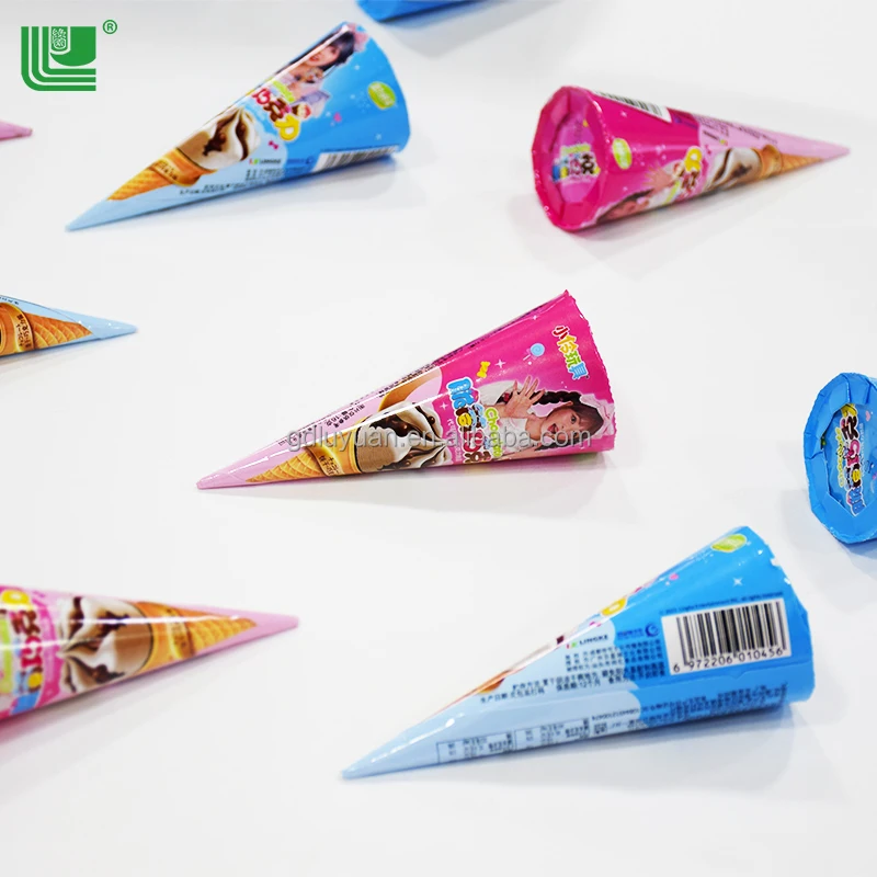 In Stock Kids Snack Chocolate Coated Biscuit Food Crispy Ice Cream Cone Shape Rice Chocolates Biscuits