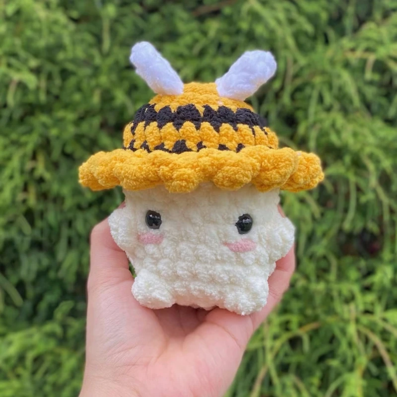 Handmade Kids Plush Toys Crochet Strawberry Mushroom Toy Crochet Chunky Chenille Yarn Mushroom With Strawberry Hat