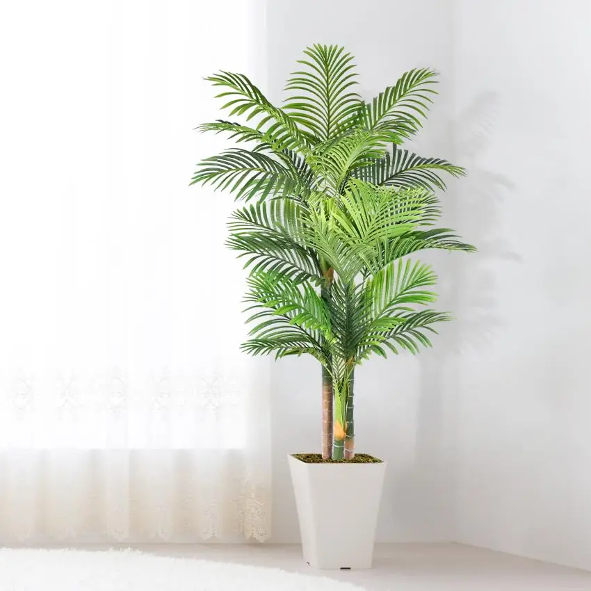 High Quality Indoor Decor 120cm 2M Mini Big Tropical Faux Natural Green Plastic Fake Areca Palm Plant Small Artificial Palm Tree