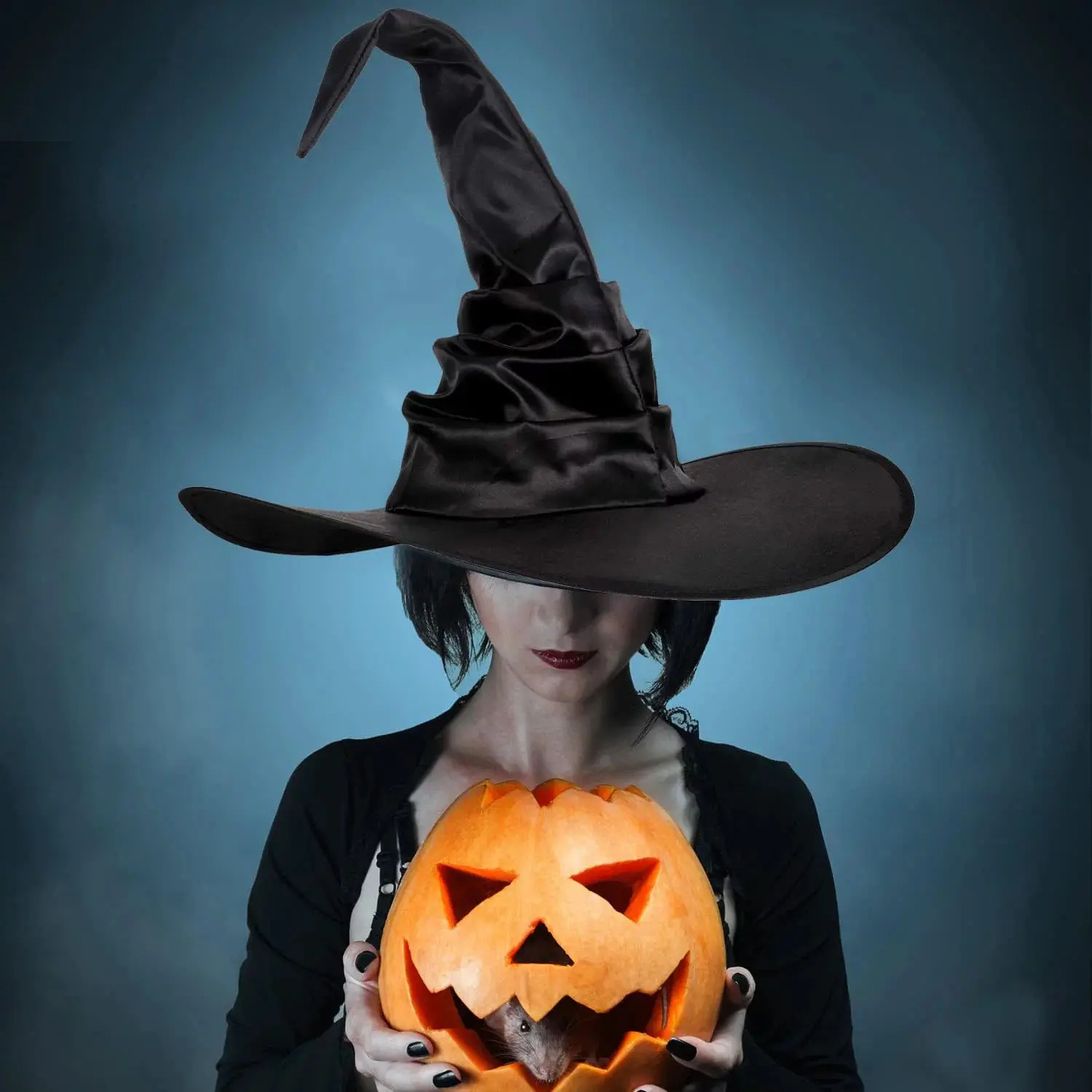 2024 НОВАЯ кривая шляпа ведьмы на Хэллоуин складная для костюма косплея аксессуар вечеринки