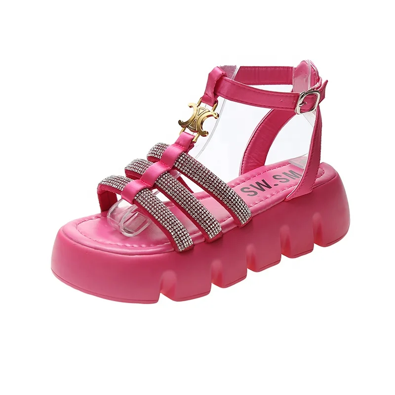 
Hot sales new models platform ankle strap with water drill colorful party wedding slides sandals dress shoes woman 