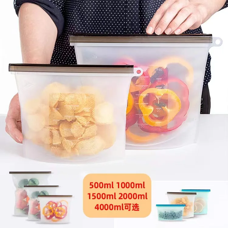 Silicone Food Storage Bags Eco-friendly Washable Reusable Silicone Food Storage Bag for Fridge