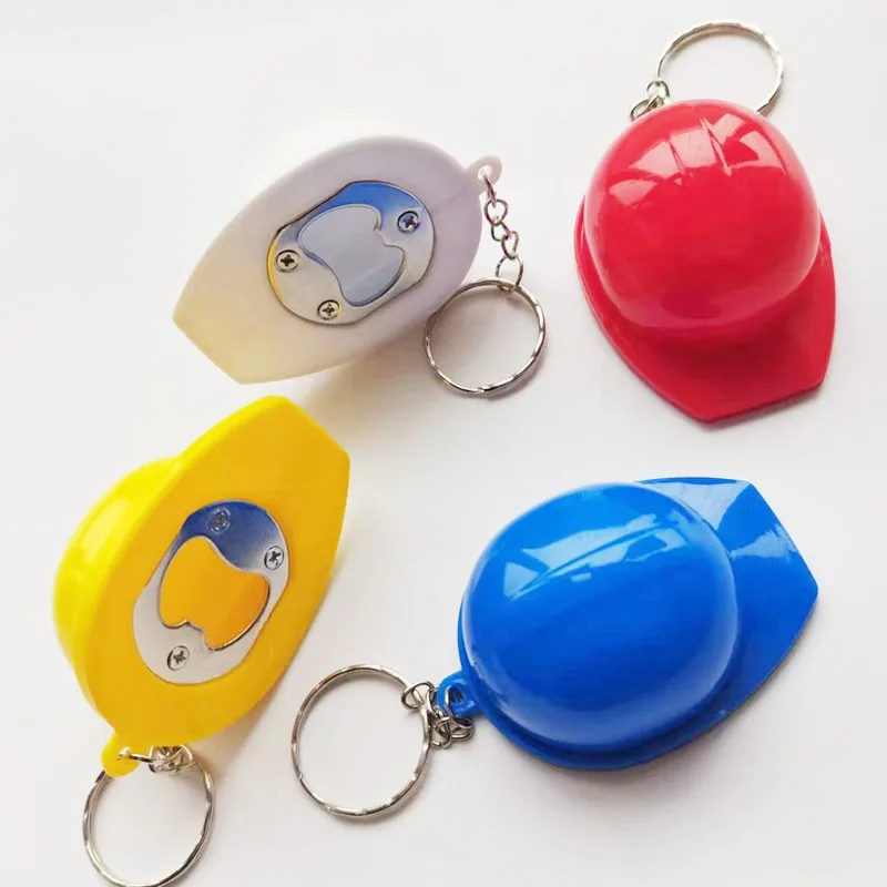 Creative 3d Mini Construction Helmet Bottle Opener Lightweight Plastic Keychain With Alloy Key Ring