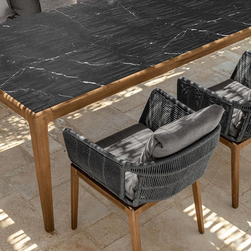 Outdoor teak rock plate dining table and chairs Villa Garden furniture Homestay Outdoor patio Nordic rattan chairs