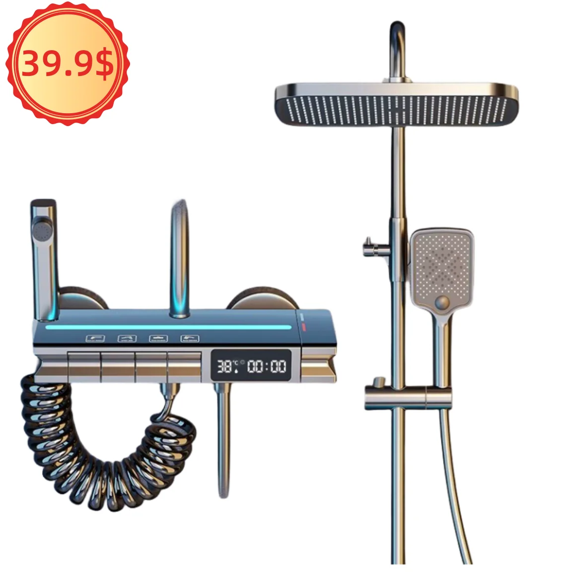 Tiktok Hot Sale Bathroom Shower System with Light Brass Bathtub Mixer Faucet Shower Set Piano Keys LED Showers Full Set