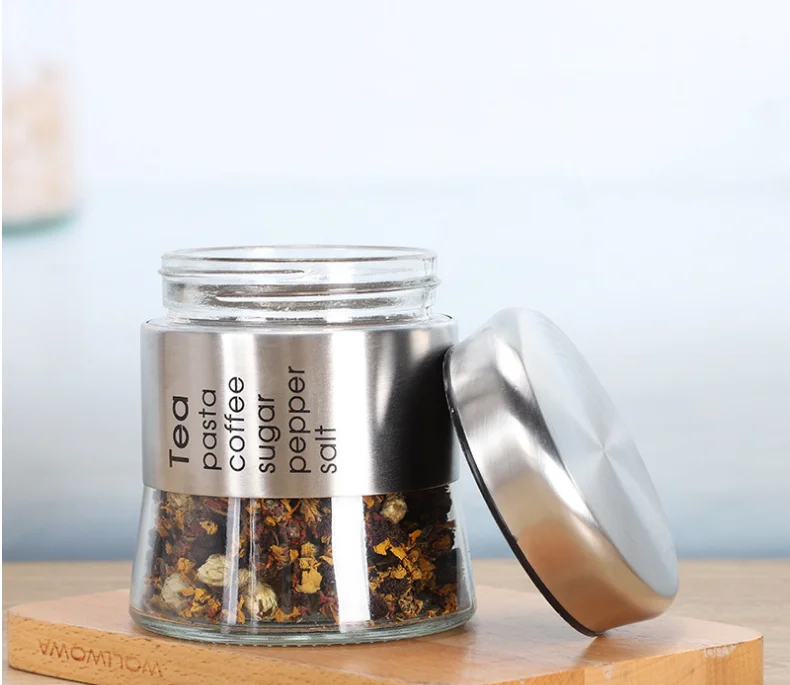 350ml 550ml 800ml tea coffee sugar salt big kitchen sealed food glass Stainless steel storage jars