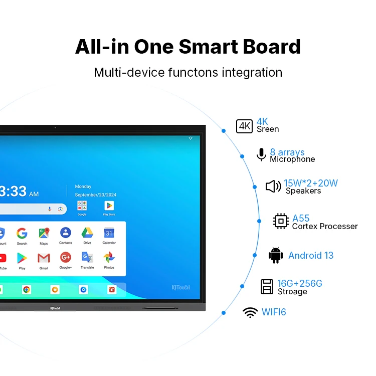 65 75 86 98 105 inch Custom Touch Screen Digital LED LCD Display Smart Board Electronic with Camera for Classroom