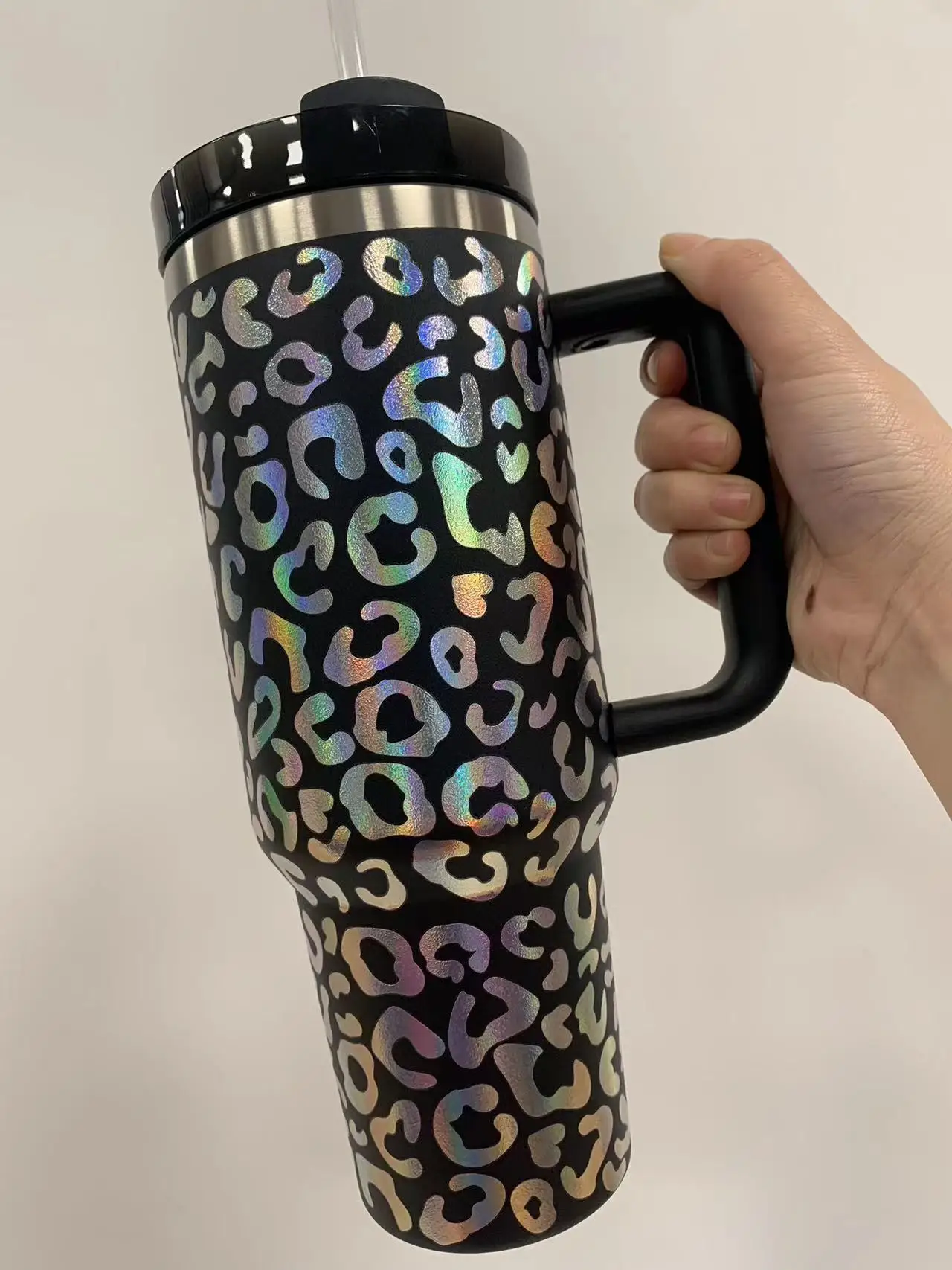 Promotion 40oz Leopard Print Tumblers Stainless Steel Sublimation 40oz Tumbler With Handle and Straw Lid Insulated