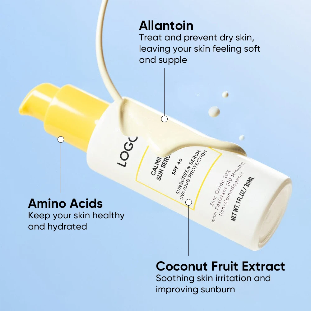 Wholesale Organic Face And Body Sun Defense Coconut Fruit Calm Moisturizer Sun Creme Light Sun Serum Sunscreen Spf 40