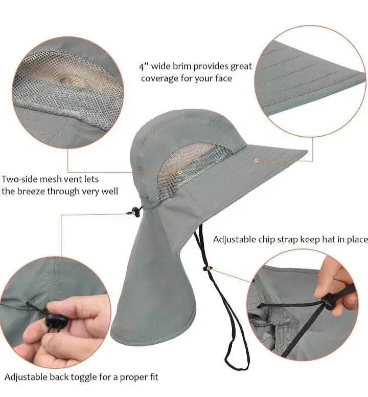 
Camping fishing UV protection neck shade flap hat with neck cover 100 SPF/ UPF 50 block 97.5% or more of sun UV ray 
