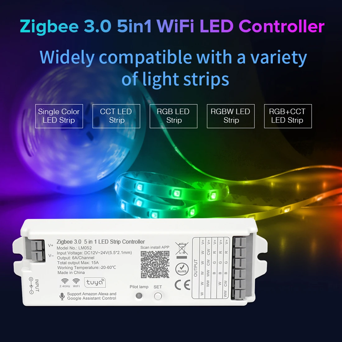 Zigbee 3 0 Wi-Fi 2 4 ГГц светодиодный контроллер 5 в 1 совместим с H-ue Bridge Tuya Dual Mode Gateway Smart Things Alexa