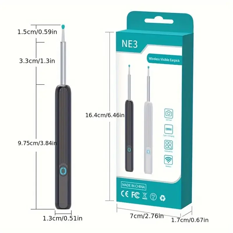 One-piece Wireless Visual Earpick- High Definition Earwax Remover with WIFI Function, Rechargeable Battery Visible Wax Pick