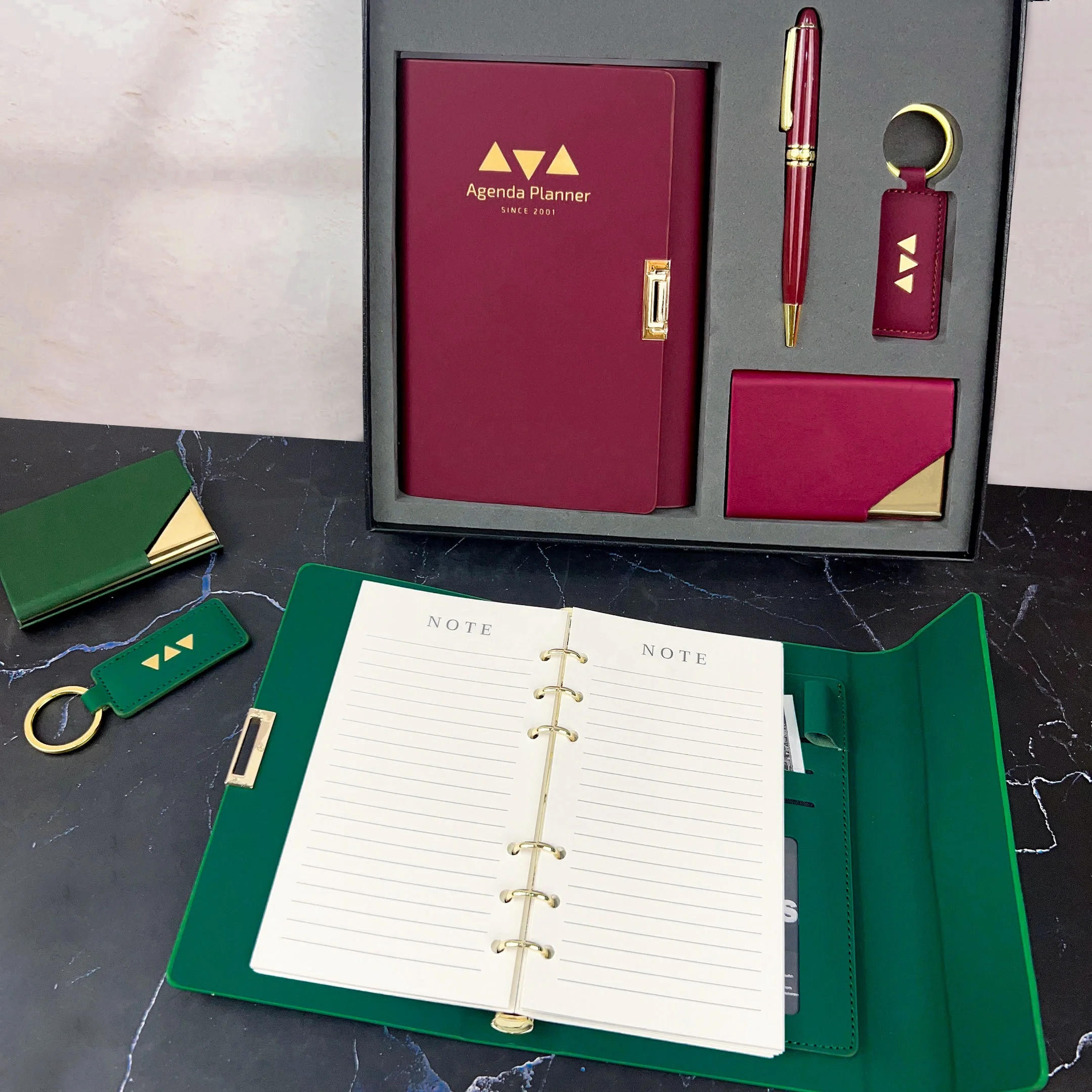 Luxury PU Leather Loose-leaf Notebook Gift Set Metal Buckle Oil Side Agenda Planner 2025